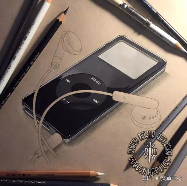 白色勾画耳机,注意受光面与背光面的区分.