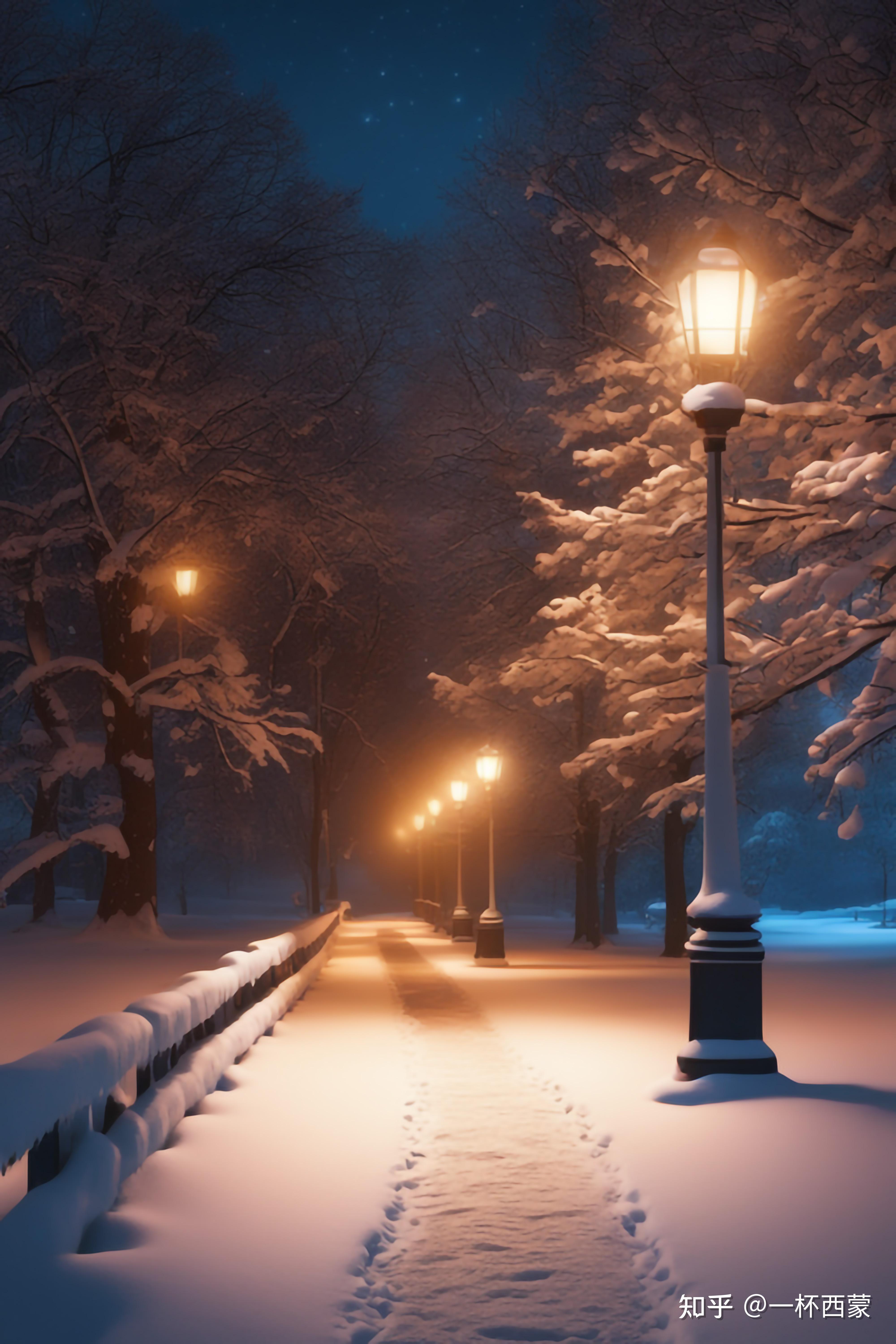 路灯下的雪景 夜晚图片