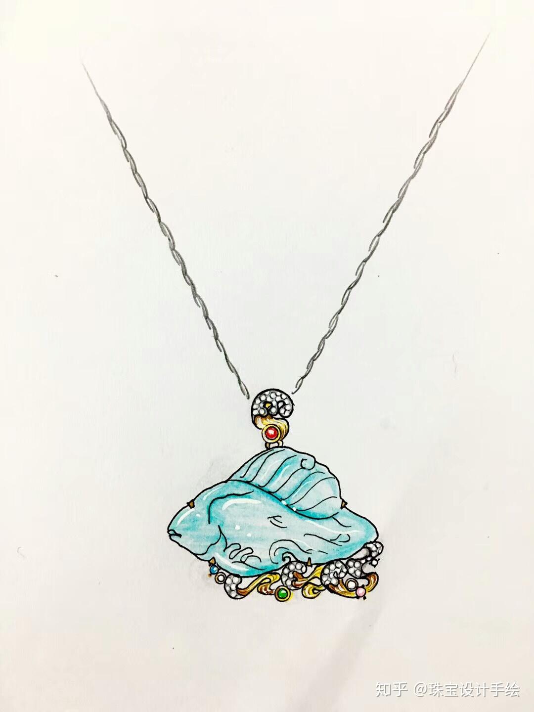 鱼鱼吊坠手绘珠宝设计手绘画稿