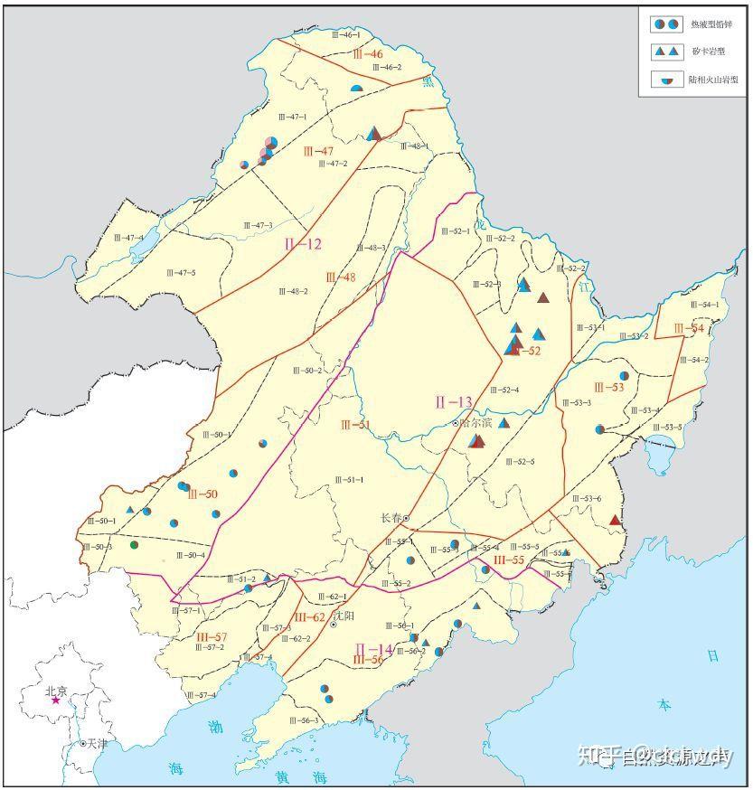 东北地区铅锌矿矿产地分布图东北地区金矿矿产地分布图东北地区钨矿