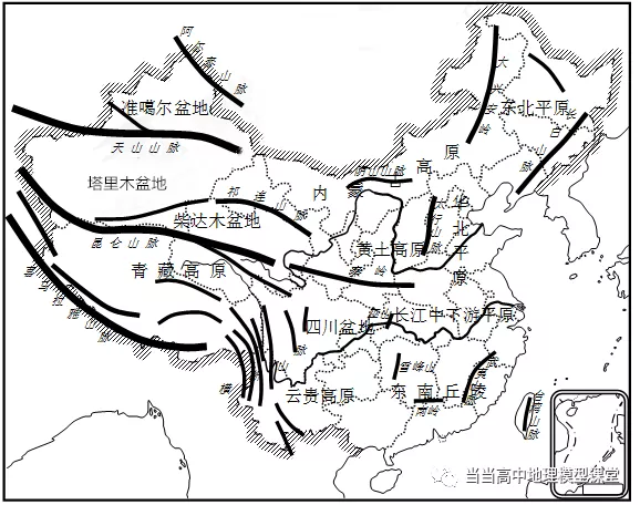 中国地形分布图简笔画图片