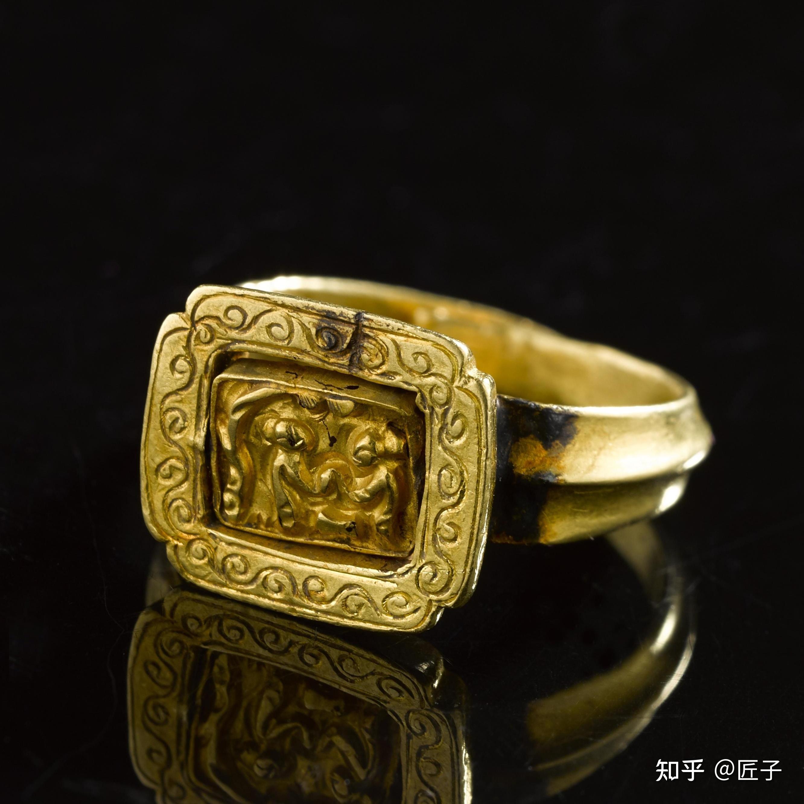 明金安字转轴戒指