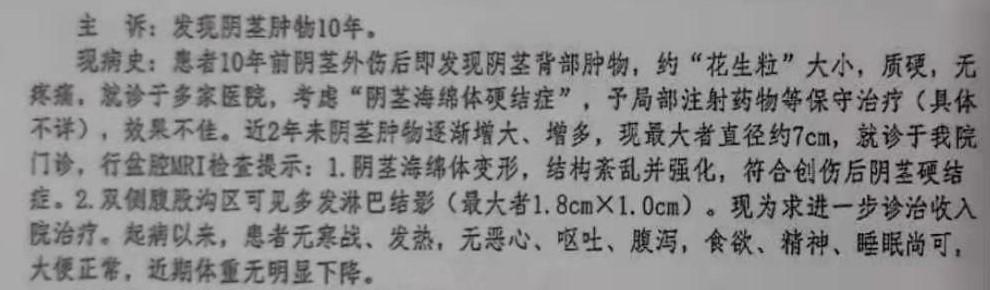 发现阴茎肿物10年