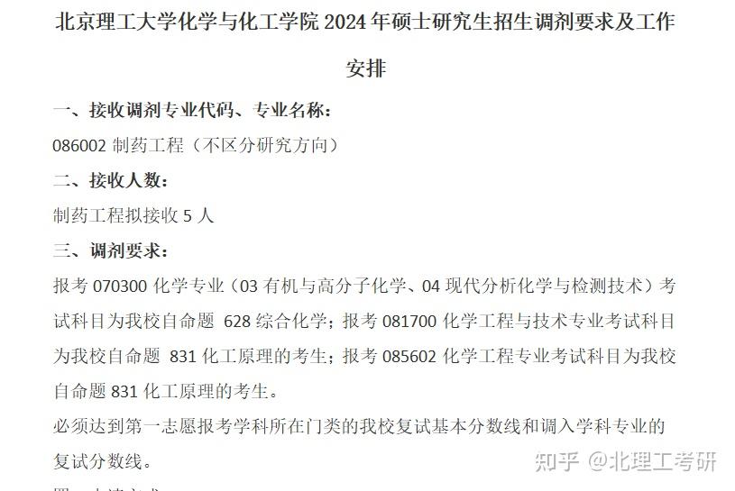 2024北京理工大学考研各专业调剂信息汇总 - 知乎