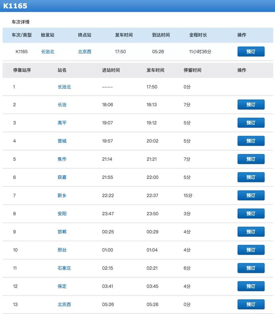 从焦作开始,列车车次都是k1164(朝向北京,上行)从长治北到晋城站这几