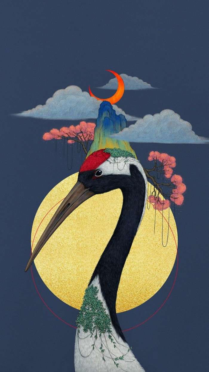有没有大神给提供一下关于仙鹤的手机壁纸绘画的那种中式日式都可以