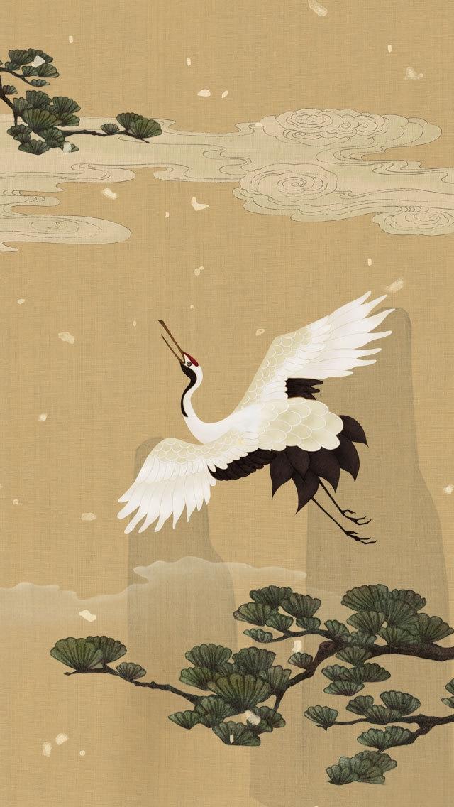 有没有大神给提供一下关于仙鹤的手机壁纸绘画的那种中式日式都可以