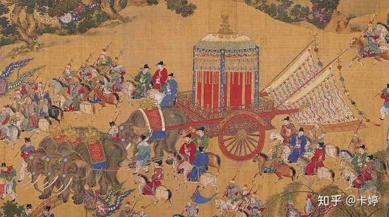 华盖简单来说就是皇帝专用坐车上的超豪华遮阳伞~△ 帝王出行的仪仗