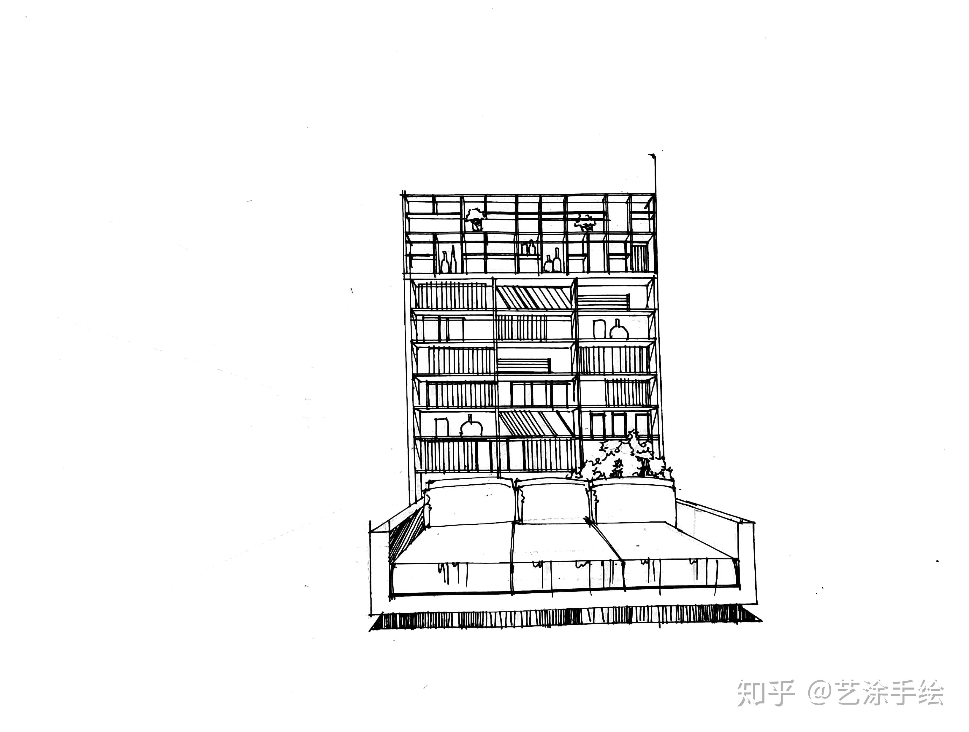 手绘室内手绘图书馆library一