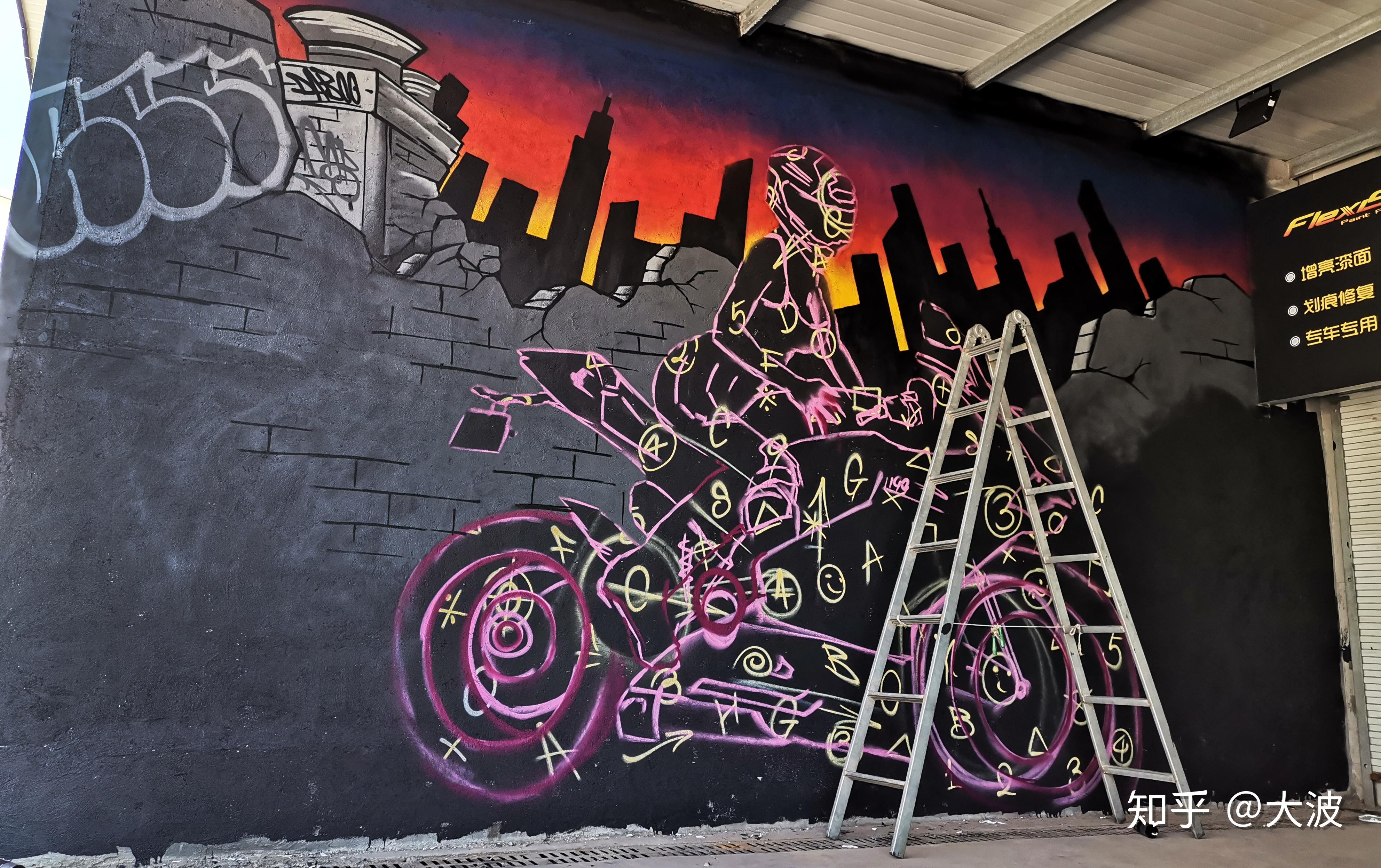 【性感女骑涂鸦墙】 杜卡迪1199机车女骑士原创街头涂鸦--北京南城