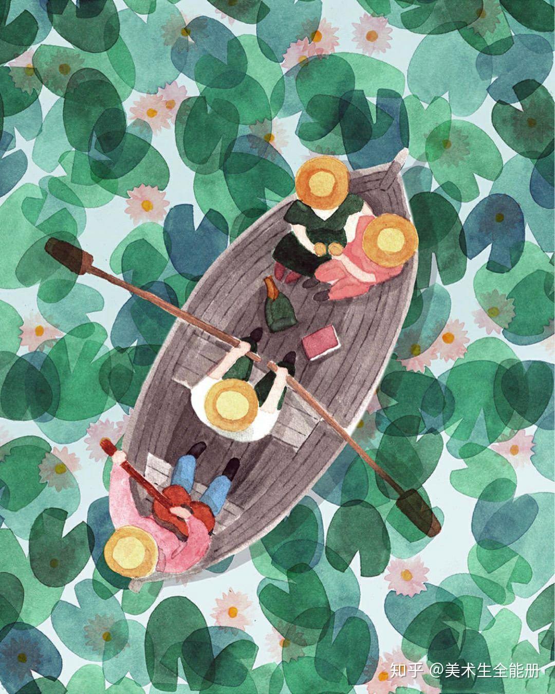 可爱小清新的俯视风景水彩