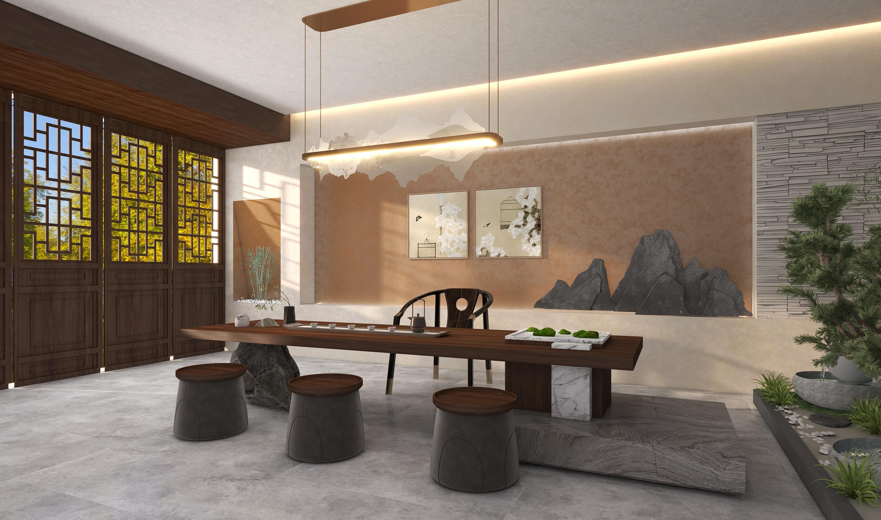 艺术漆效果艺术涂料墙面——新中式茶室