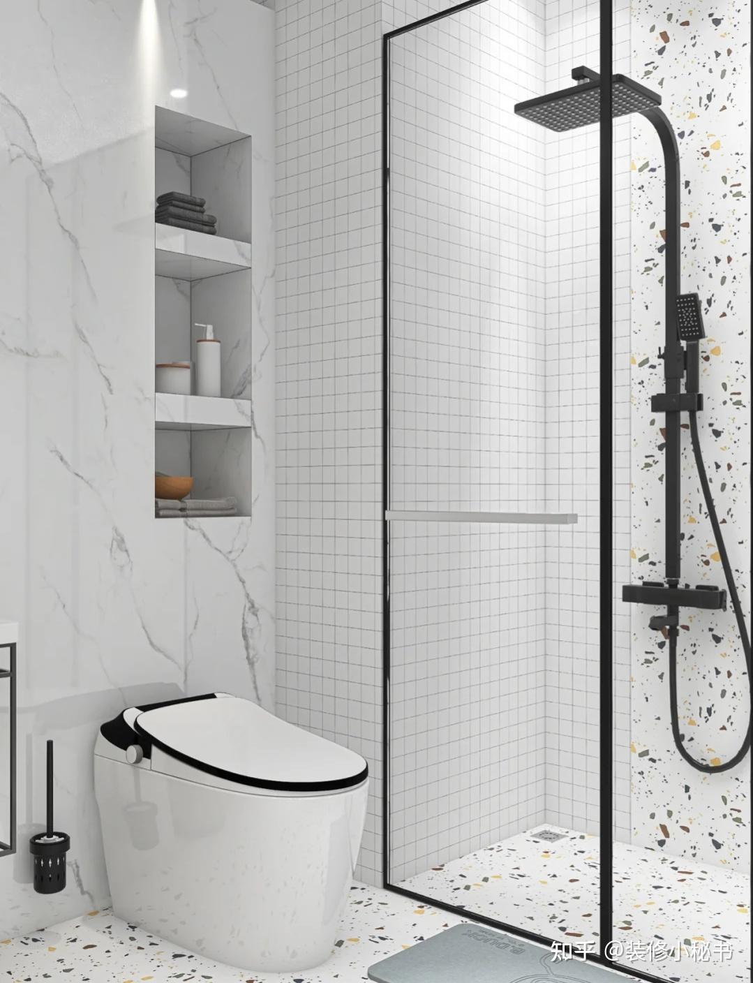 简洁透亮,万能百搭,因此也成为了卫生间瓷砖界的爆款