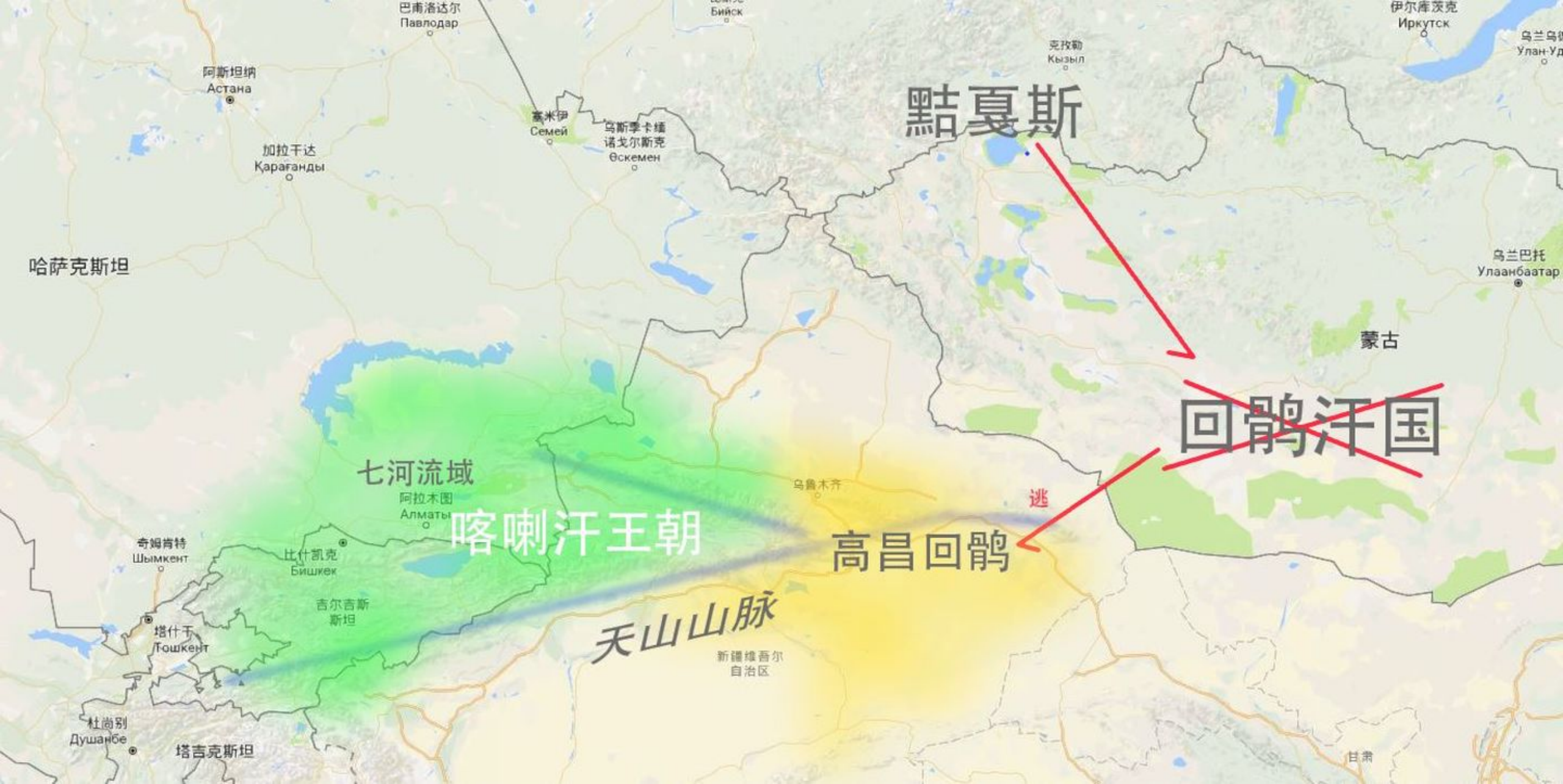 图 6:回鹘迁徙,喀喇汗王朝建立示意图