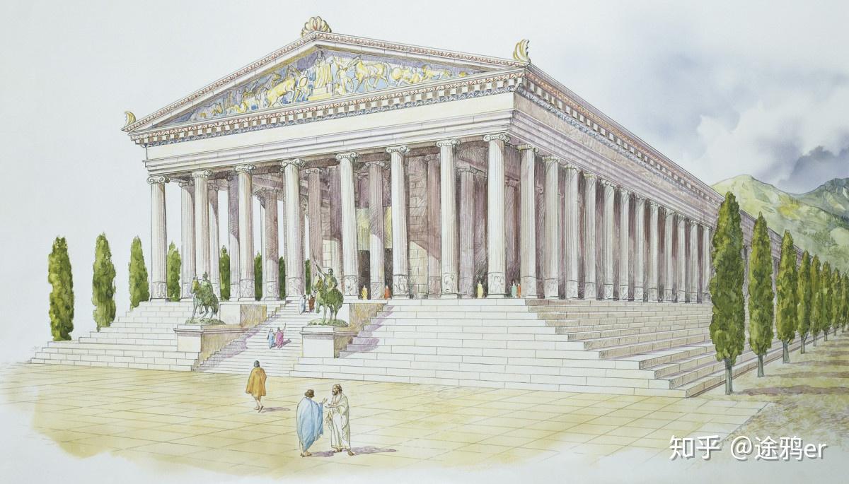 古希腊建筑手绘彩色图片