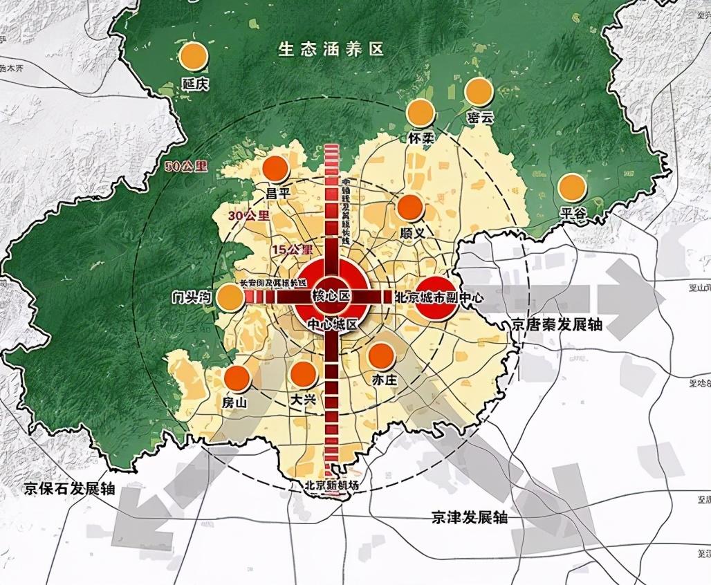 順義,大興,亦莊,昌平,房山的新城及地區承接中心城區適宜功能,服務