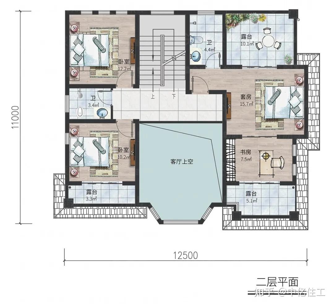 11×12米两层欧式别墅,5卧室 挑空大客厅,为农村百姓量身定制!