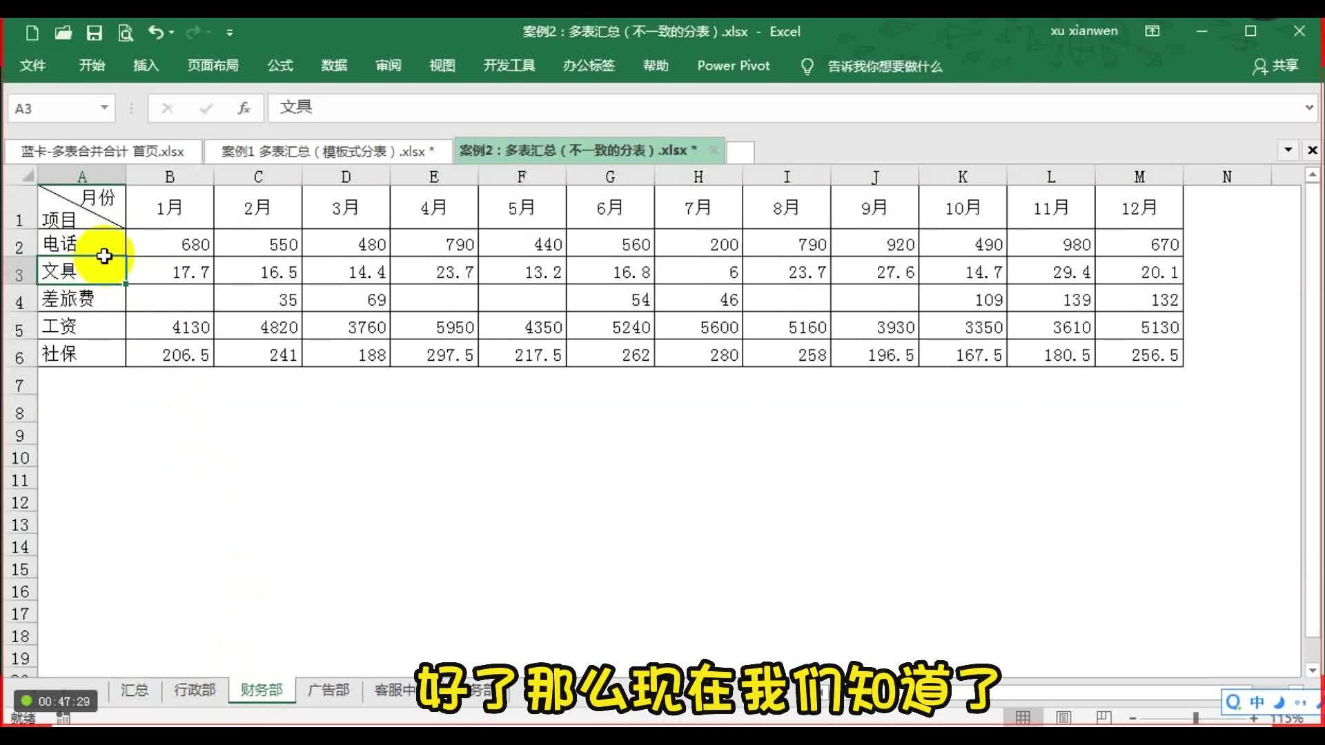 多个工作表数据汇总
