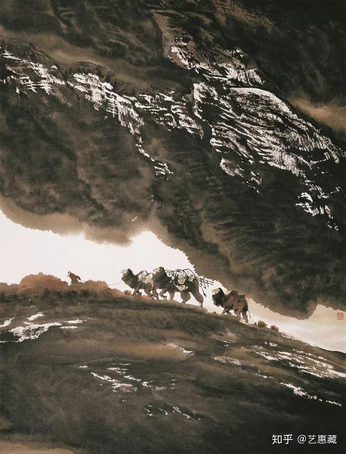 著名山水画家周尊圣与著名艺术评论家刘锡林在创作的天山红作品前共舞