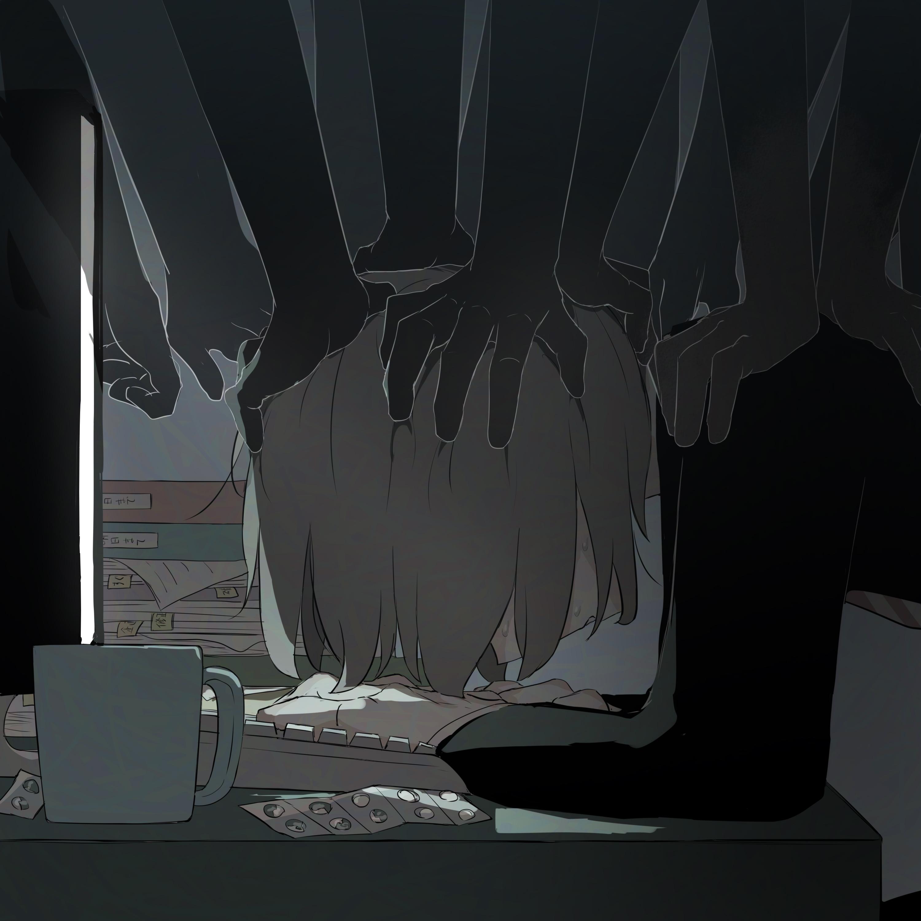 有什么孤独悲伤致郁的插画