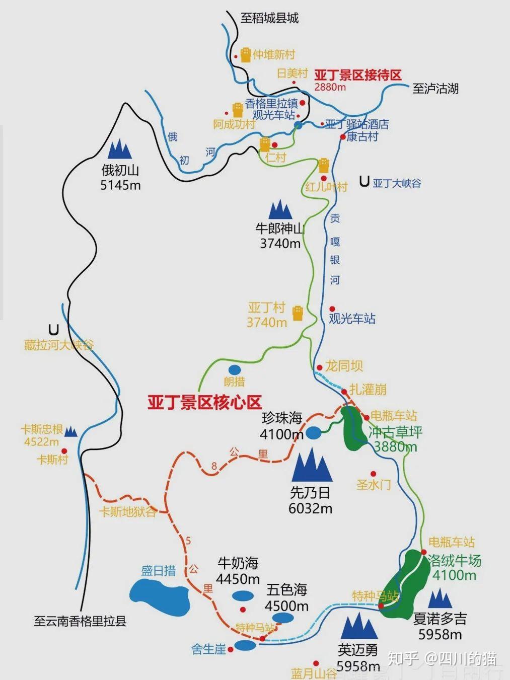 稻城亚丁景区内路线图图片