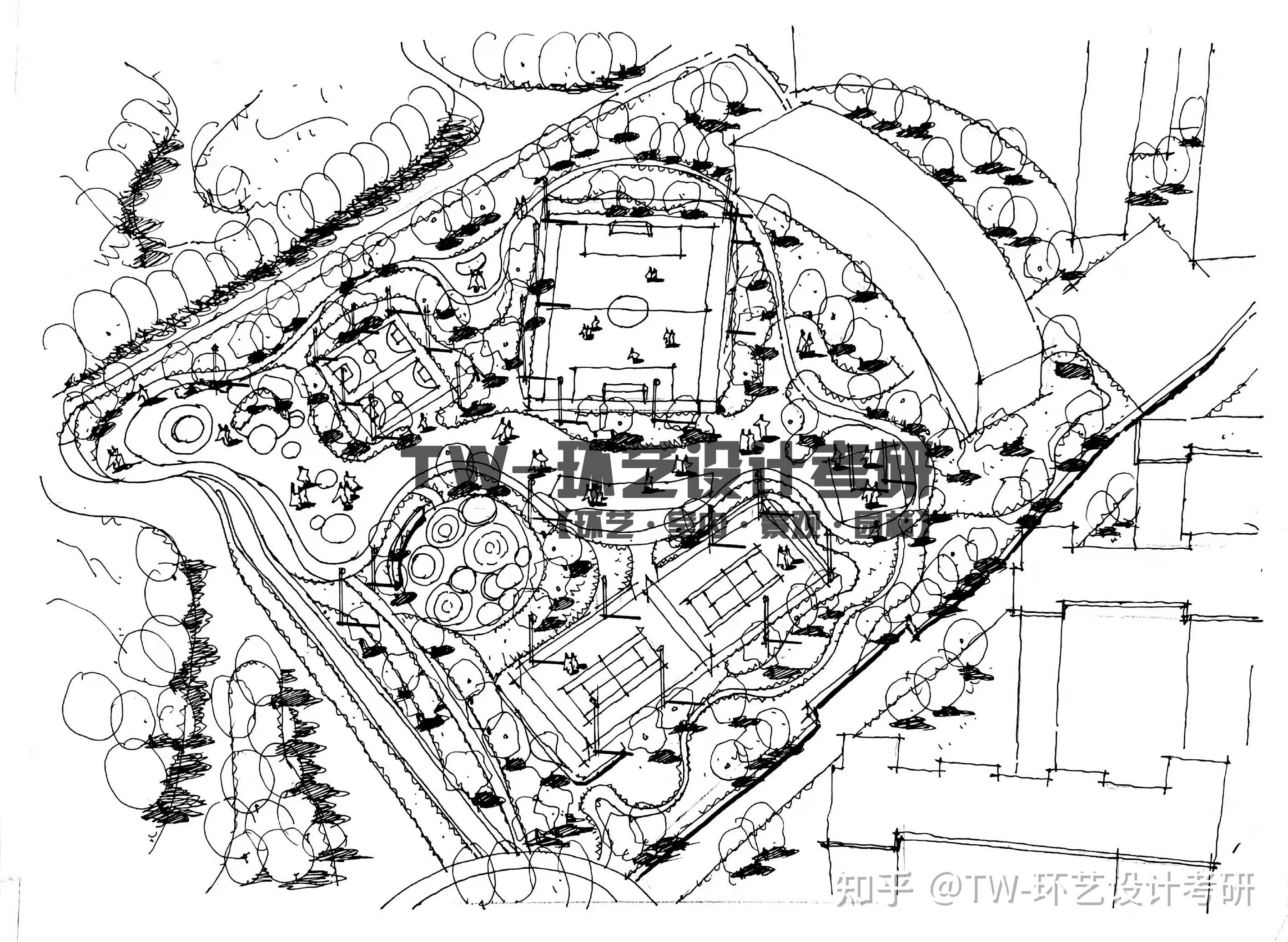 公园景观平面图 线稿图片