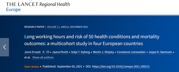 The Lancet Regional Health-Europe ：长时间工作，增加疾病风险 - 知乎