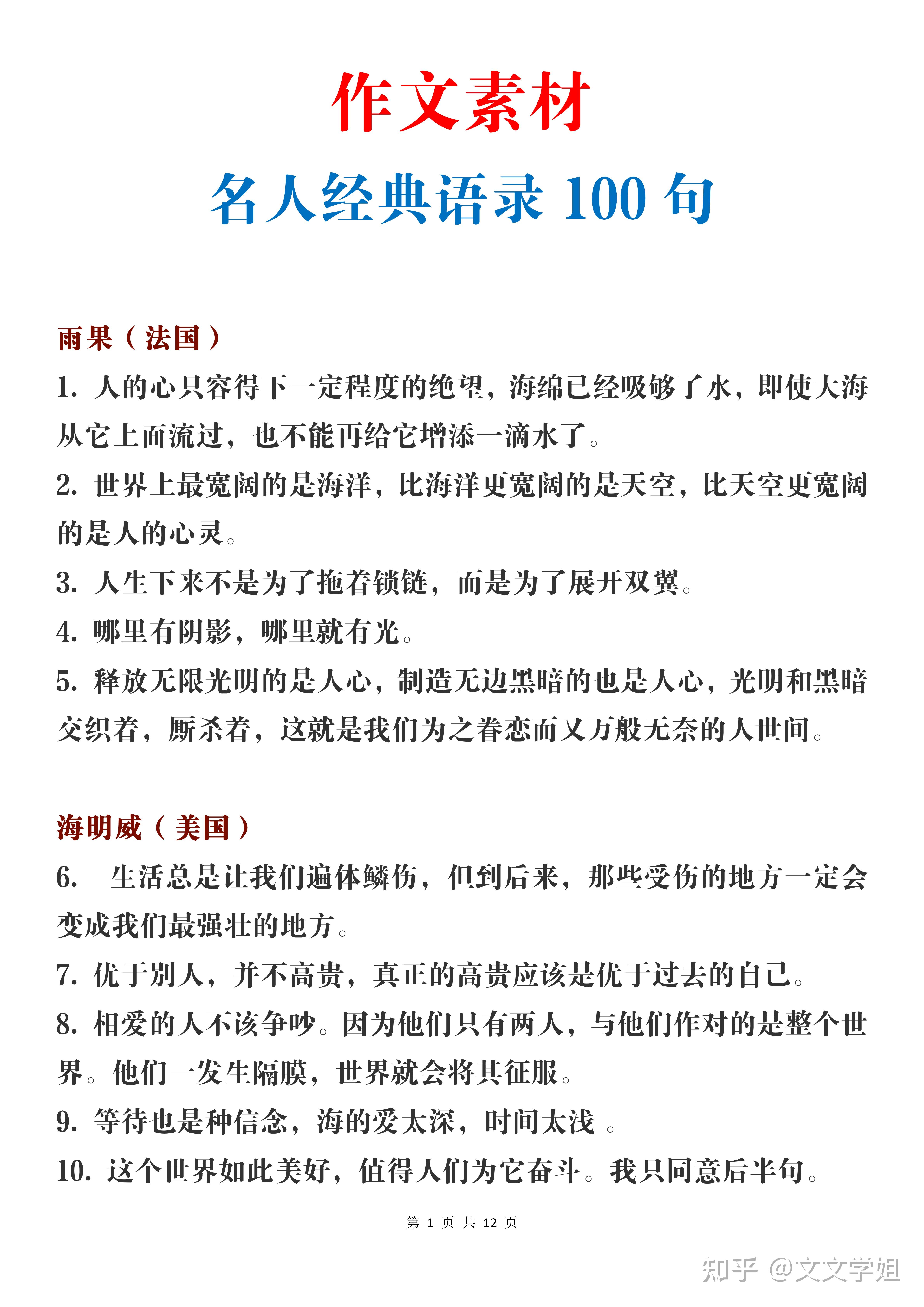 作文缺素材名人經典語錄100句句句經典果斷收藏