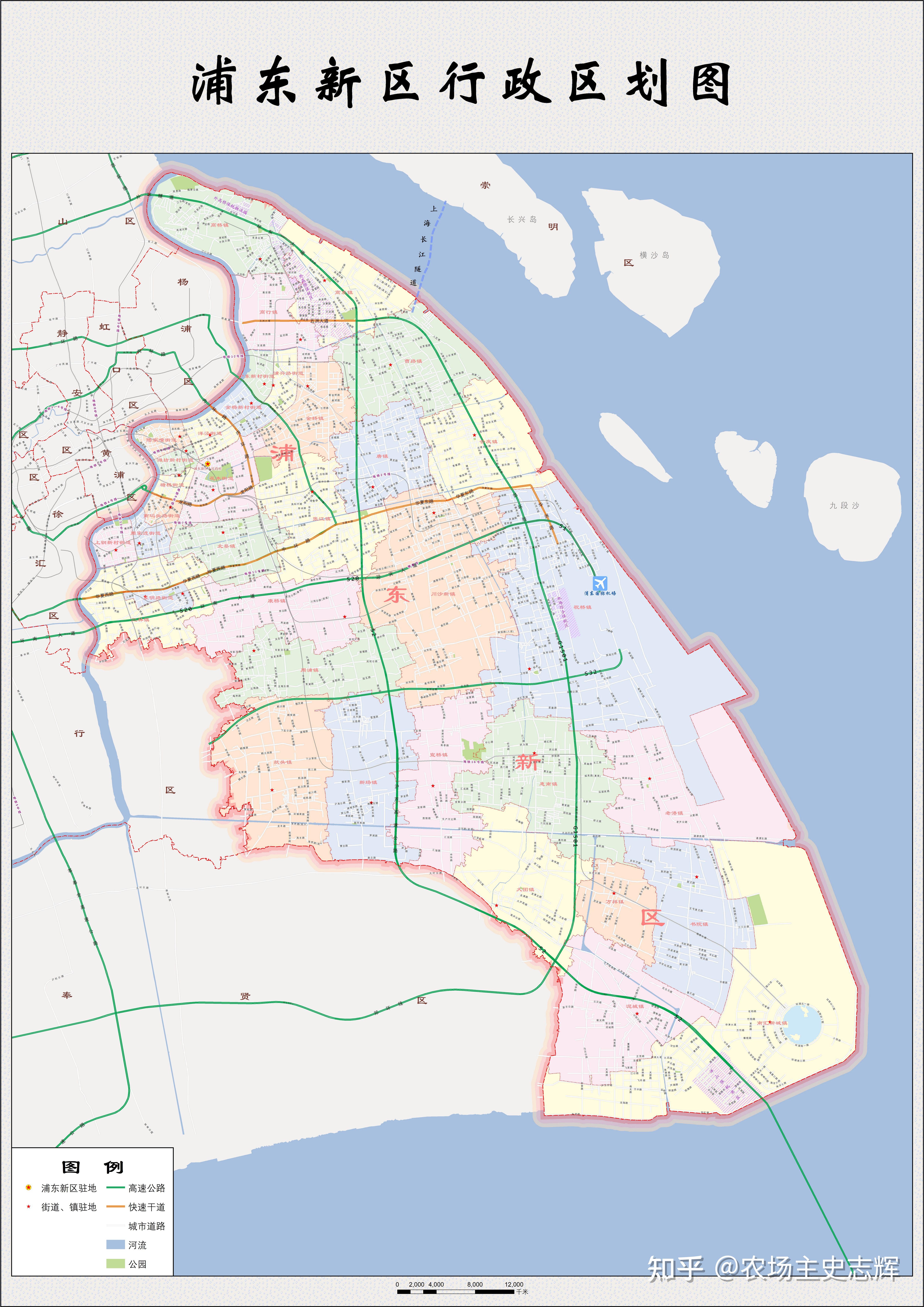 浦东新区网站今天刚刚发布了一张2021年浦东行政区图