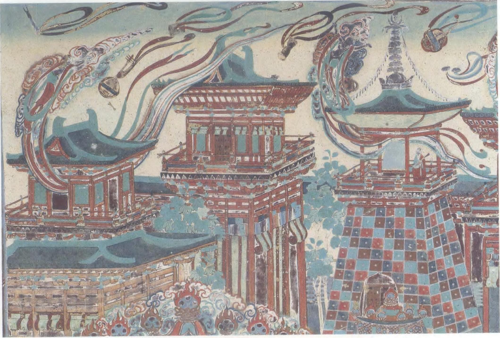 神游千年大美敦煌盛唐217窟北壁观无量寿经变西方净土钟楼韵扬飞天穿