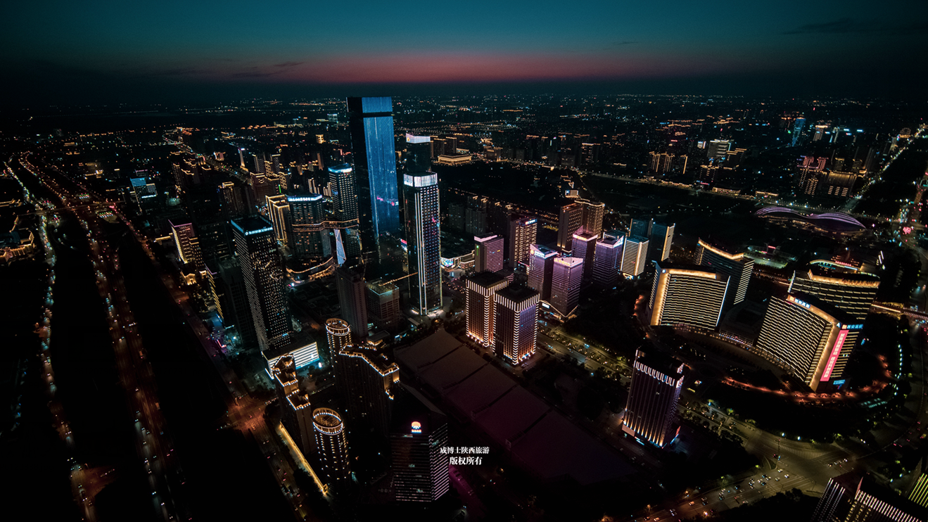 西安高新区锦业路最璀璨的城市夜景凸显国际大都市气质