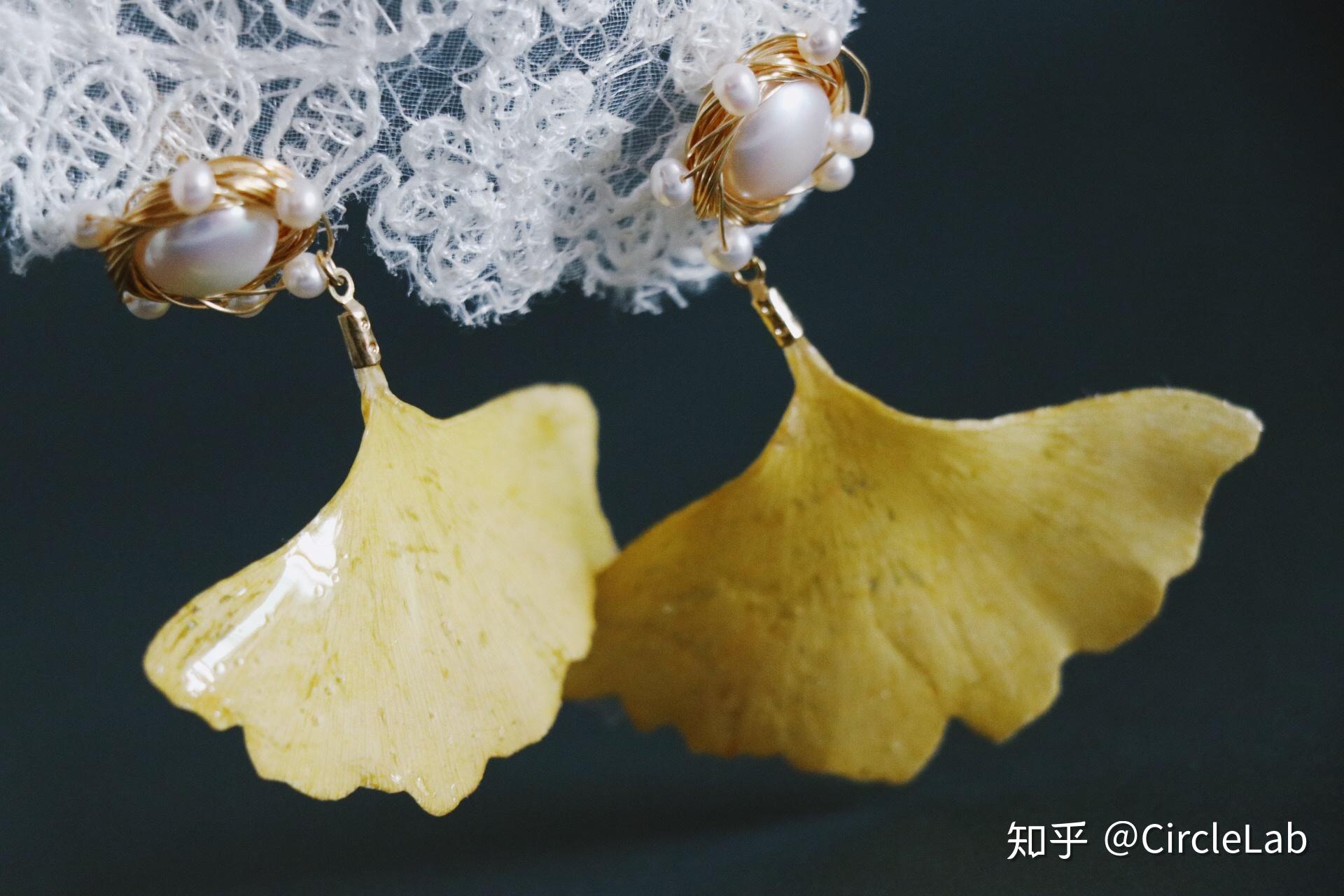 秋意浓银杏珍珠绕线耳环