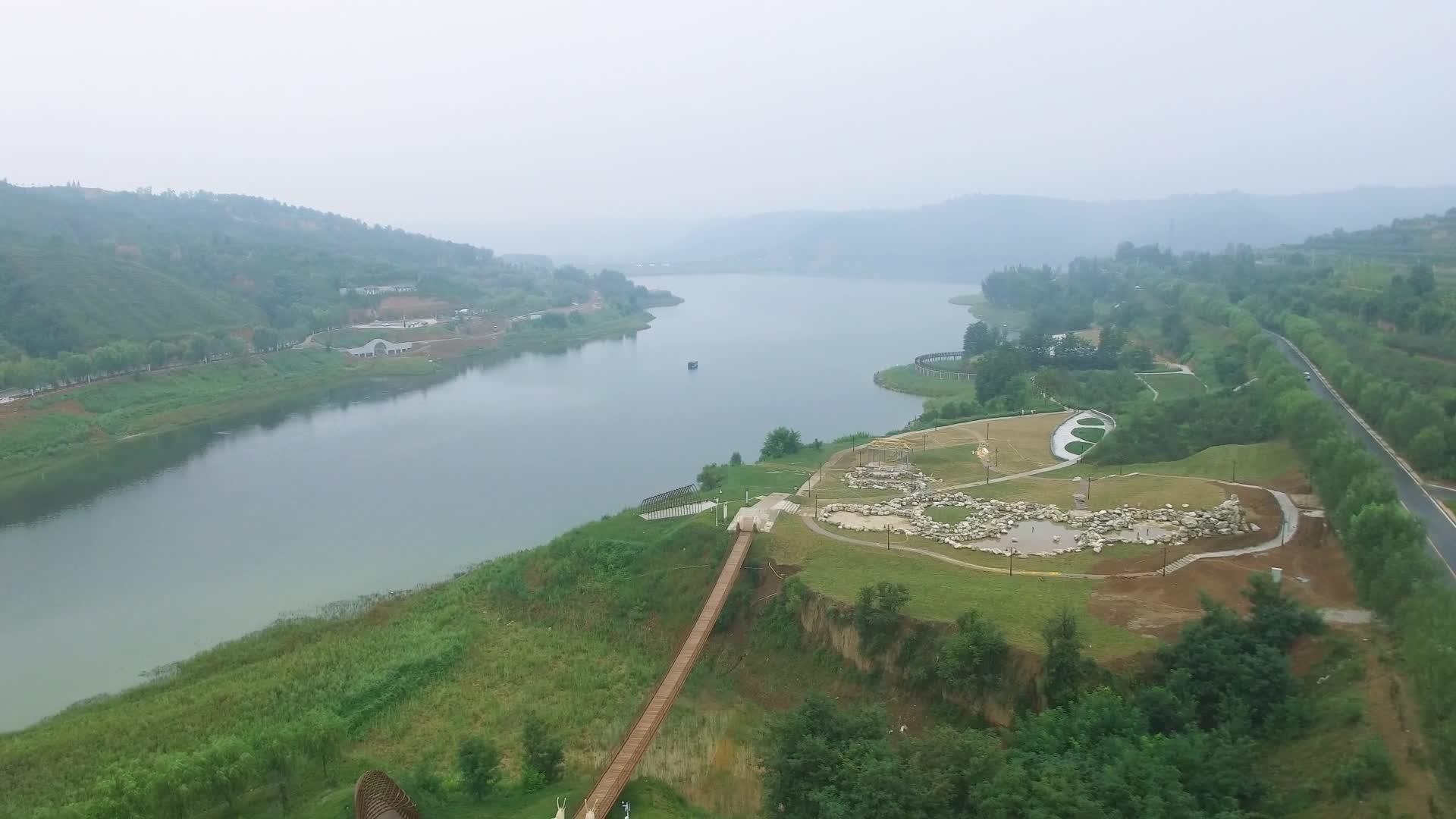渭南市白水县航拍林皋湖景区体验蜗牛般的慢生活