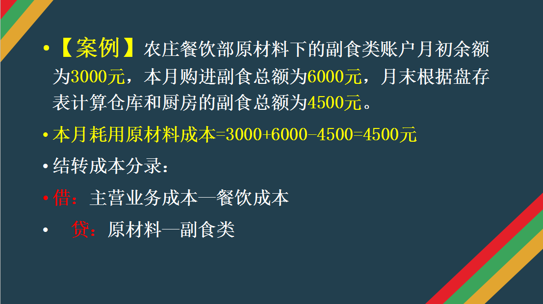 ①案例一②案例二主配料成本核算③案例三收入的核算④案例四開業的