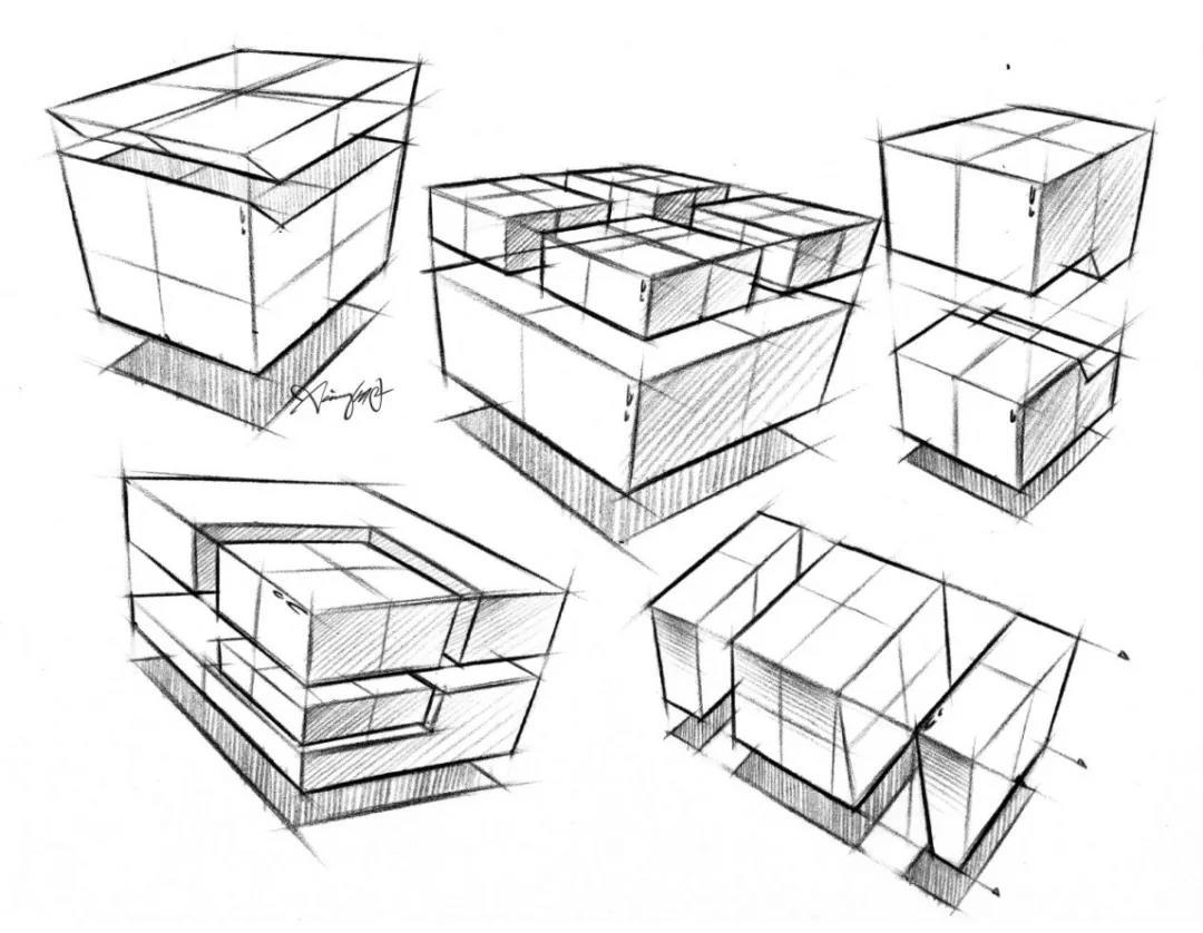 立方体加减建模手绘图片