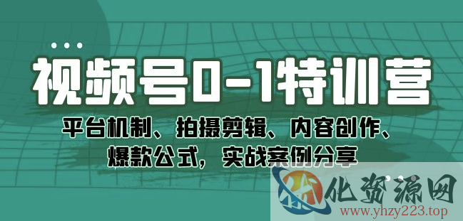 视频号0-1特训营：平台机制、拍摄剪辑、内容创作、爆款公式，实战案例分享