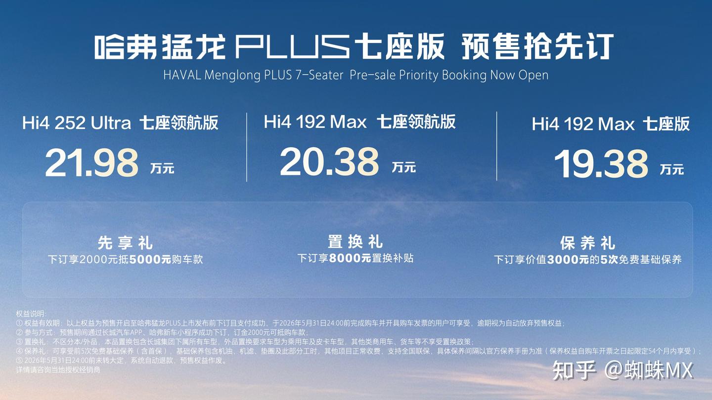 19.38万起!哈弗猛龙PLUS七座版预售,同时兼顾硬核与家用