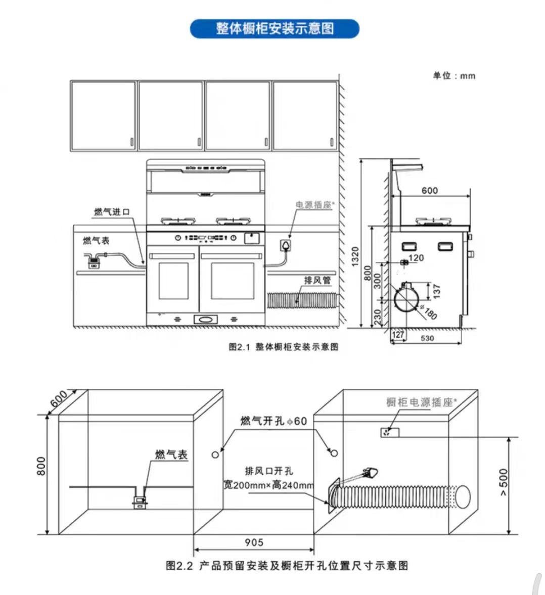 三大安装预留,排布出集成灶精确安装位置