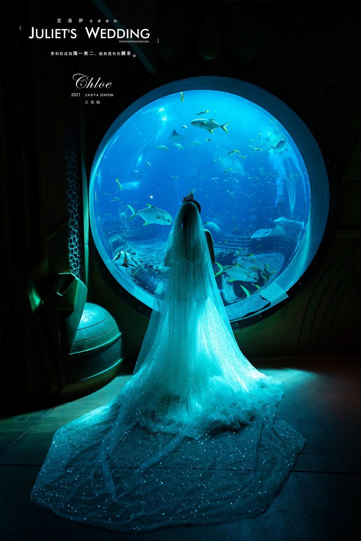 "裙的婚纱衬托着新娘姣好的身材像"美人鱼"一样美丽蓝色不仅是忧郁,更