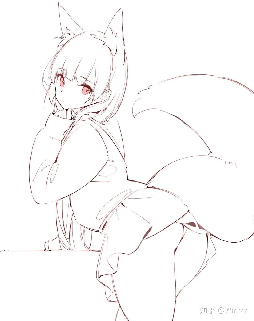 【线稿素材】沉迷于兽耳娘无法自拔,新手必练素材! - 知乎