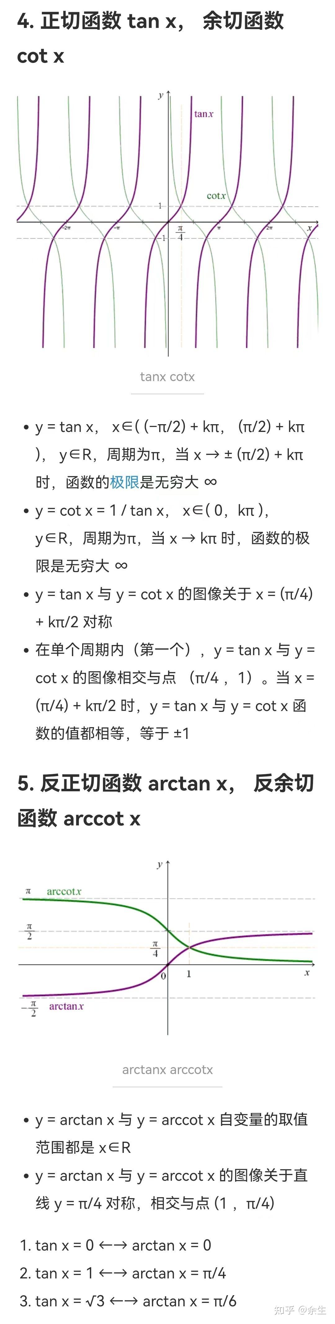正弦,余弦,正切,余切三角函数与反三角函数