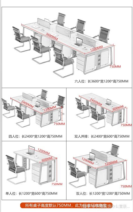 四个工位办公桌多大尺寸?常见办工位做尺寸大小介绍 