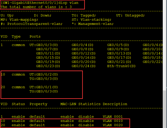 hybrid untag vlan 10指定vlan10不加標記發送port hybrid tag vlan