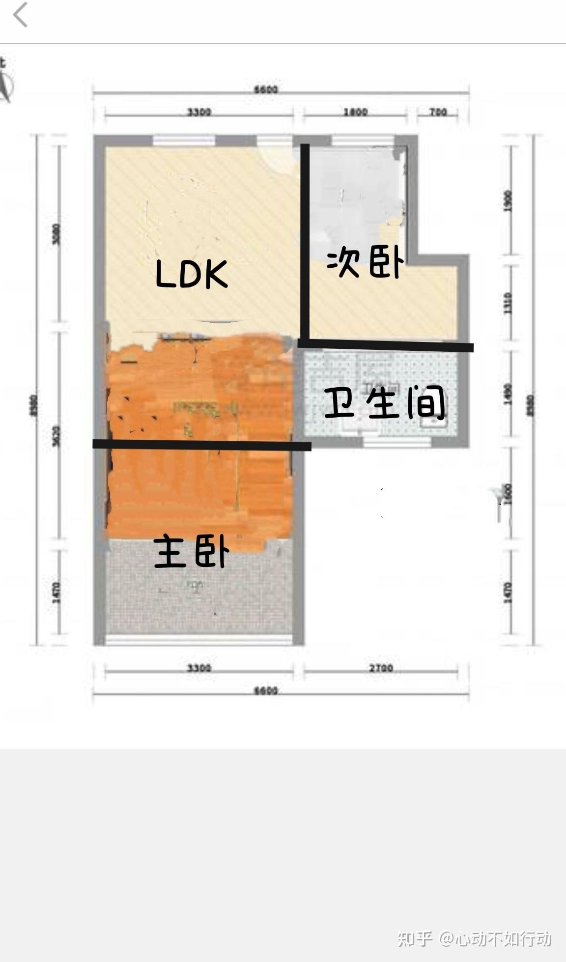 50平米二室一厅平面图图片