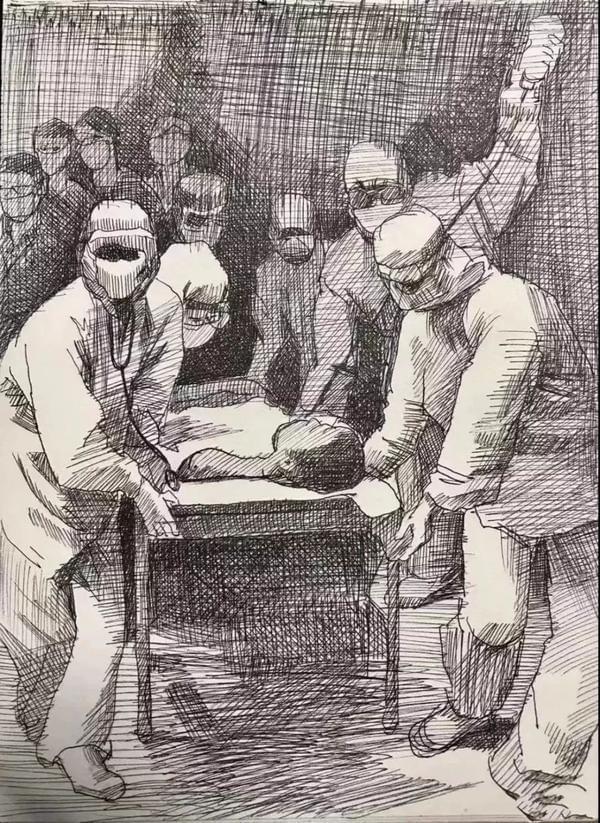 《逆行者》中国画邓建强《卫士》中国画徐珩《与时间赛跑--火神山医院