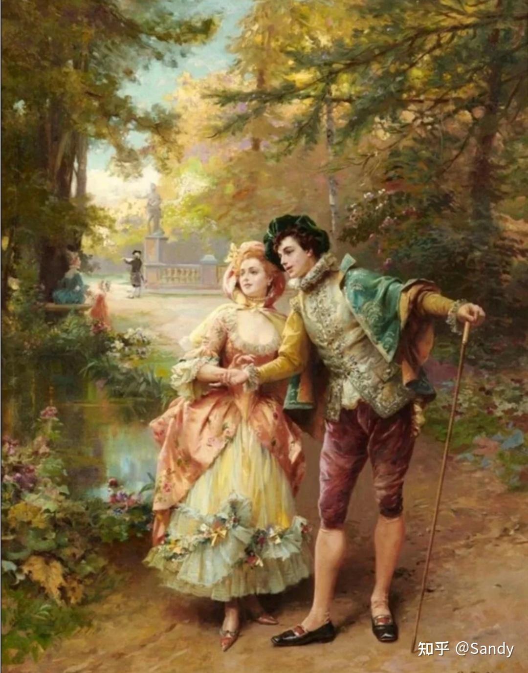 手绘油画中的情侣