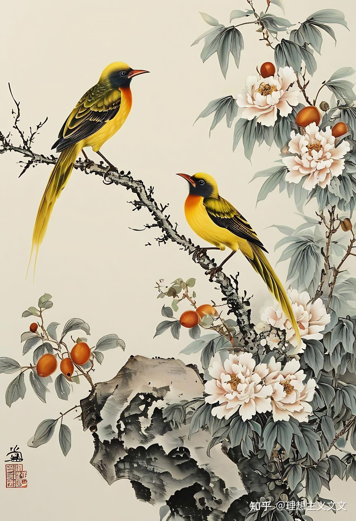 传统工笔画"花鸟图"意象的ai生成