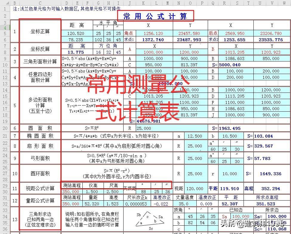 常用測量公式計算表