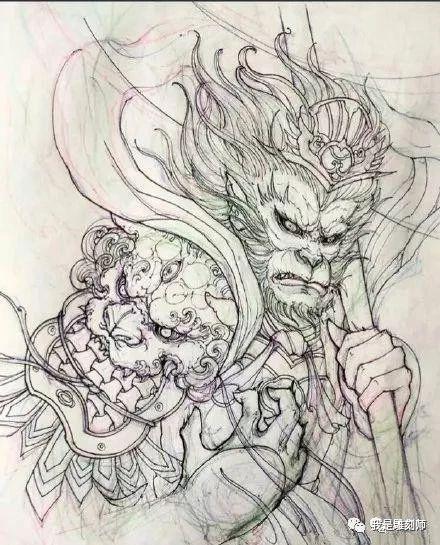 我是雕刻师,一组孙悟空纹身素描雕刻手稿欣赏
