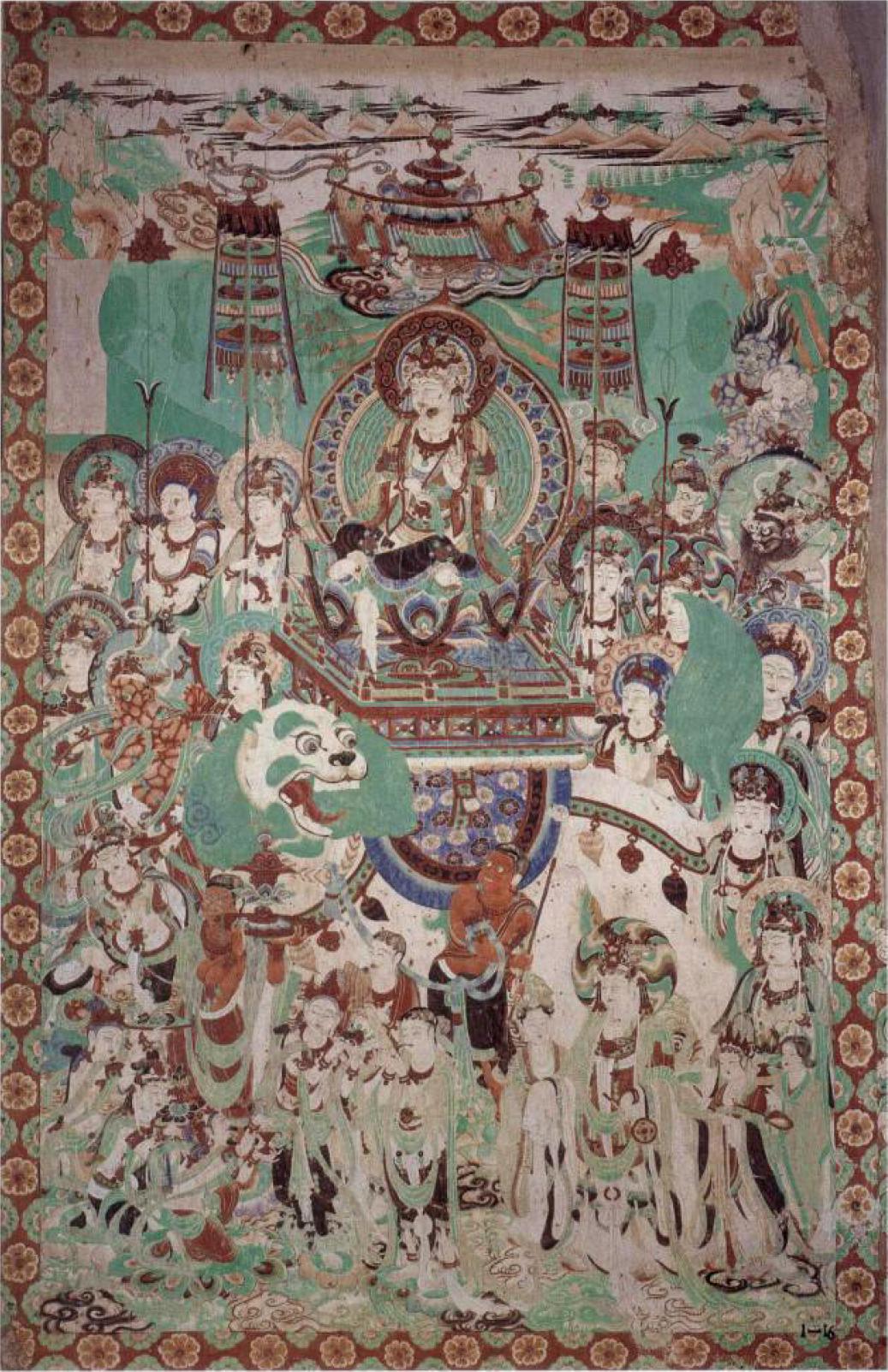 敦煌莫高窟159窟西壁龛外北(右)侧-文殊经变【临摹线描】出自《敦煌